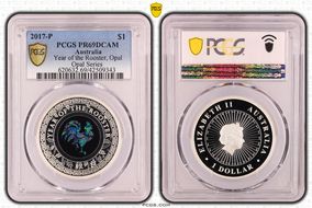 2017-P $1 Year of the Rooster Opal Ag PR69DCAM