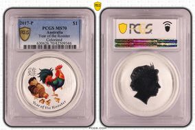 2017-P $1 Year of the Rooster Ag Colorized MS70