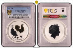 2017-P $1 Year of the Rooster Ag  Gilt MS70