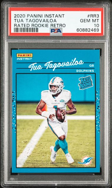 2020 Panini Donruss Rated Rookie Tua Tagovailoa On Card PSA/DNA