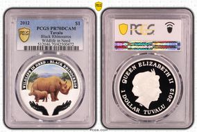 2012 $1 Black Rhinoceros Wildlife in Need Colorized PR70DCAM