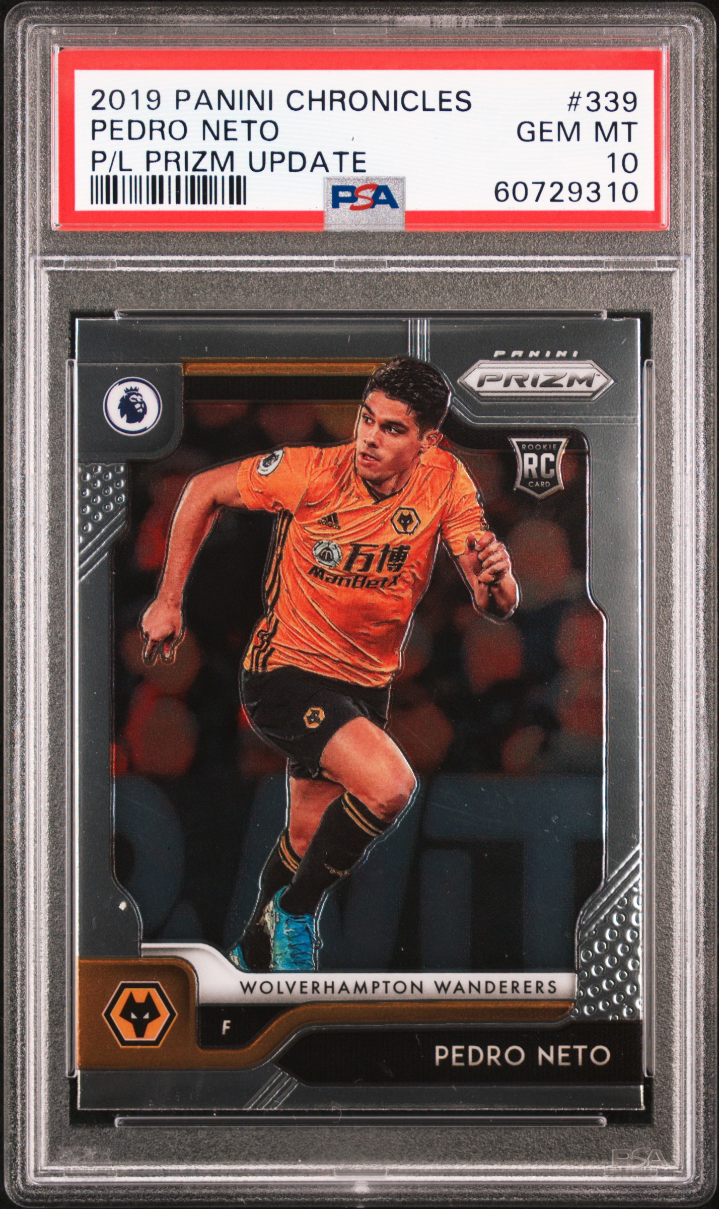 2019 Panini Chronicles Premier League Prizm Update 339 Pedro Neto – PSA GEM MT 10