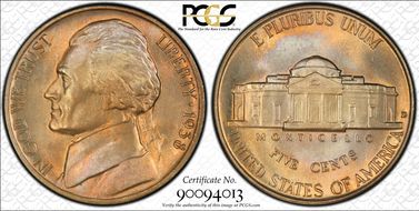 1938-D 5C Jefferson MS67FS