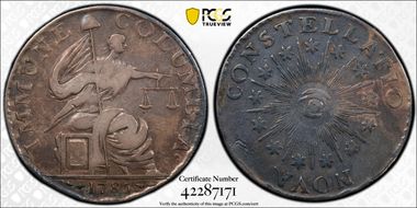 1785 Pattern Immune Columbia Silver, Reeded Edge VF35