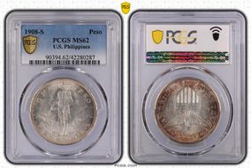 1908-S Peso KM-172  Ag MS62