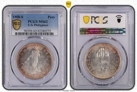 1908-S Peso KM-172  Ag MS62
