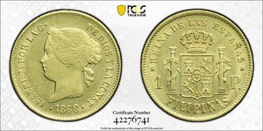 1868 Peso KM-142 Au MS62