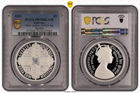 2021 £5 New Gothic Crown Ag Shields PR70DCAM