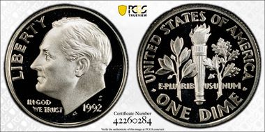 1992-S 10C Silver PR70DCAM