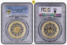 2018 10 Den Wheel of Fortune Gilt Ag PR70DCAM