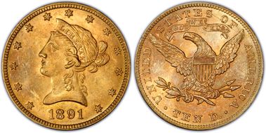 1891 $10 MS62