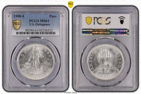 1908-S Peso KM-172  Ag MS61