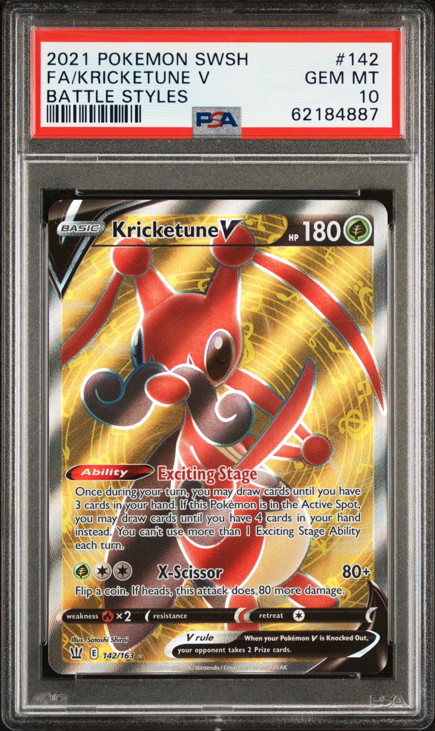 2021 #142 Full Art/Kricketune V PSA 10 Sword & Shield Battle Styles Pokemon