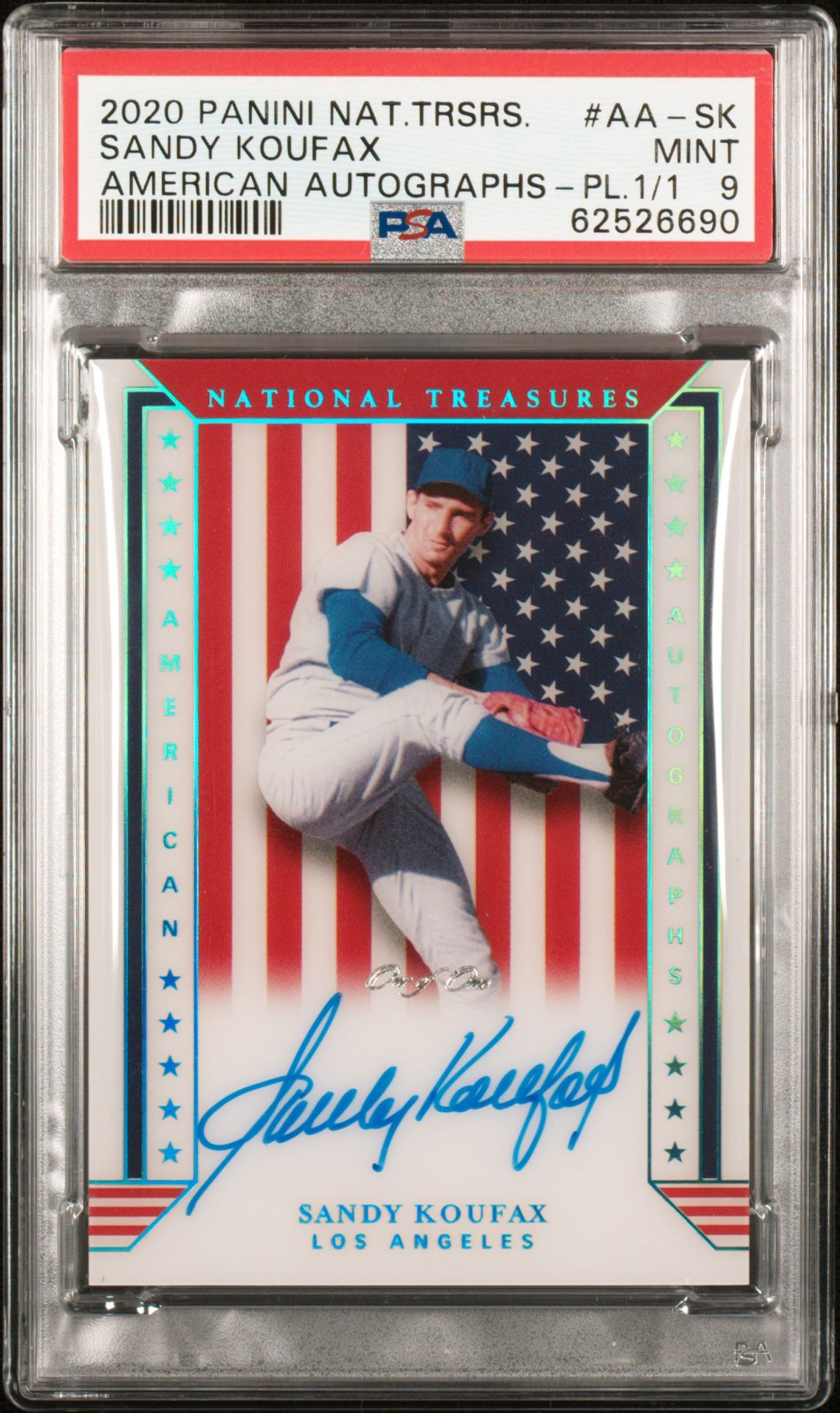 2020 Panini PANINI NATIONAL TREASURES AMERICAN AUTOGRAPHS PL.1/1 #AA-SK Sandy Koufax front