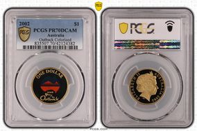 2002 $1 Year of the Outback Colorized Al-Br PR70DCAM