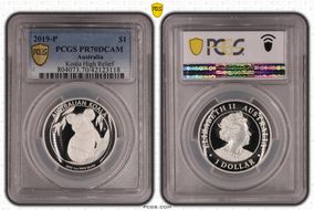 2019-P $1 Koala Ag High Relief PR70DCAM