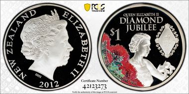 2012 $1 Queen Elizabeth Jubilee Colorized PR70DCAM