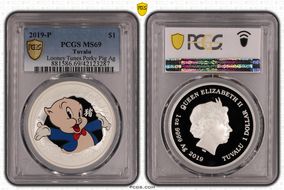 2019-P $1 Looney Tunes Porky Pig Ag Colorized PR69DCAM