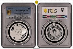 2018 $5 Commonwealth Games Gold Coast Ag PR69DCAM