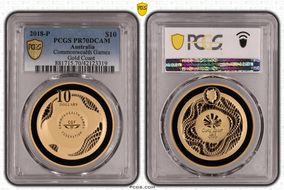 2018 $10 Commonwealth Games Gold Coast Gilt-Ag PR70DCAM