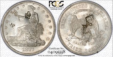 1877 T$1 Chopmarked AU55