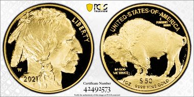 2021-W $50 American Buffalo  .9999 Fine Gold PR70DCAM