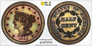 1846 1/2C Restrike, Rev. of 1840 PR65BN