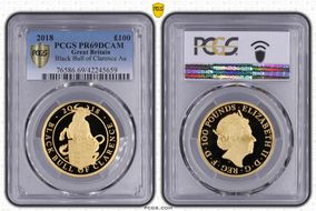 2018 £100 Black Bull of Clarence Au Queen's Beasts PR69DCAM