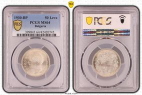 1930-BP 50 Leva KM-42  Ag MS64