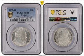 1932-G 2 Kr 300th Ann. G. II Adolf KM-805  Ag MS65