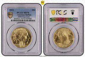 2021 $50 American Buffalo .9999 Fine Gold MS70