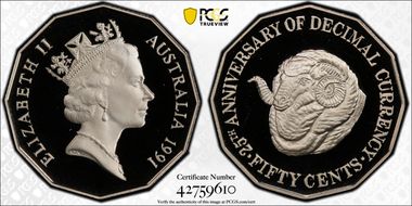 1991 50C Decimal Currency CuNi PR69DCAM