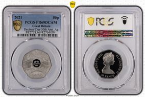 2021 50p Decimal Day 50th Ann. Ag PR69DCAM