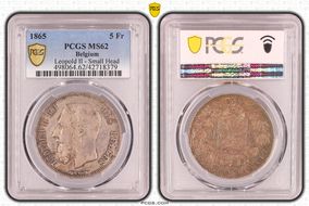 1865 5 Fr Leopold II - Small Head MS62