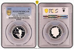 2005 $1 End of WWII - Dancing Man Ag PR70DCAM