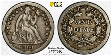 1860-S 10C F-102 VF25