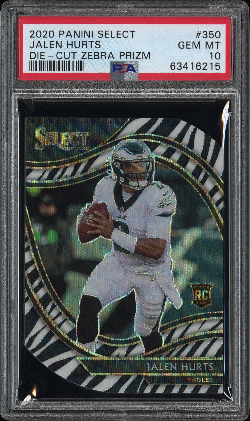 2020 Panini Select DIE-CUT ZEBRA PRIZM #350 Jalen Hurts front