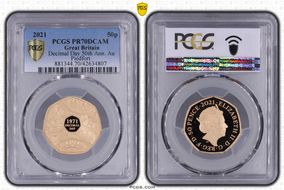 2021 50p Decimal Day 50th Ann. Au Piedfort PR70DCAM