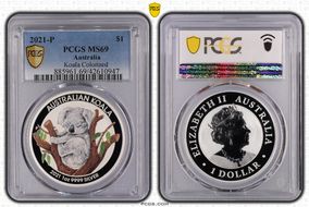 2021-P $1 Koala Ag Colorized ANDA Brisbane Money Expo MS69