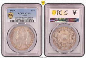 1856-A 5 Fr Gad-734 F-330 Grand A AU55