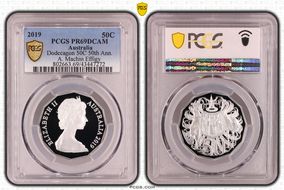 2019 50C Dodecagon 50C 50th Ann. Ag A. Machin Effigy PR69DCAM