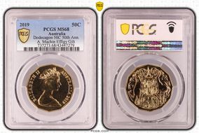 2019 50C Dodecagon 50C 50th Ann. A. Machin Effigy Gilt MS68