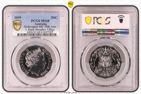 2019 50C Dodecagon 50C 50th Ann. I. Rank Broadley Effigy MS68