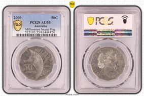 2000 50C Millennium Incuse Flag AU55