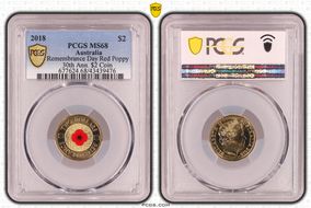 2018 $2 Remembrance Day Red Poppy 30th Ann. $2 Coin Colorized MS68