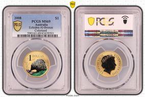 2008 $1 Echidna Al-Bronze Colorized MS69