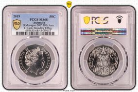 2019 50C Dodecagon 50C 50th Ann. I. Rank Broadley Effigy MS68