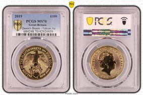 2019 £100 Queen's Beasts - Falcon Au MS70