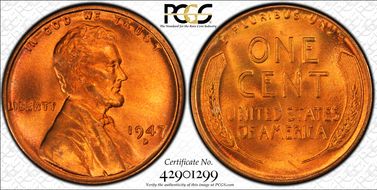 1947-D 1C MS67+ RD