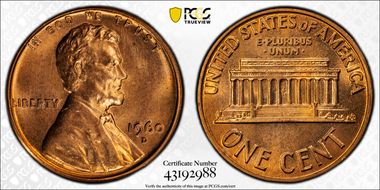 1960-D 1C Small Date MS67+ RD